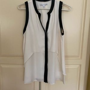 Chelsea Walker Silk ivory blouse with faux leather trim size 4